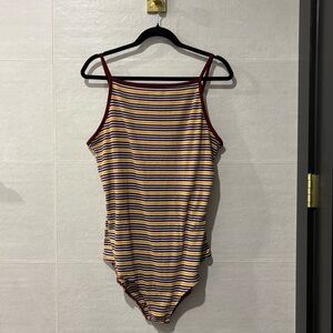 Plus Striped Ribbed High Neck Bodysuit